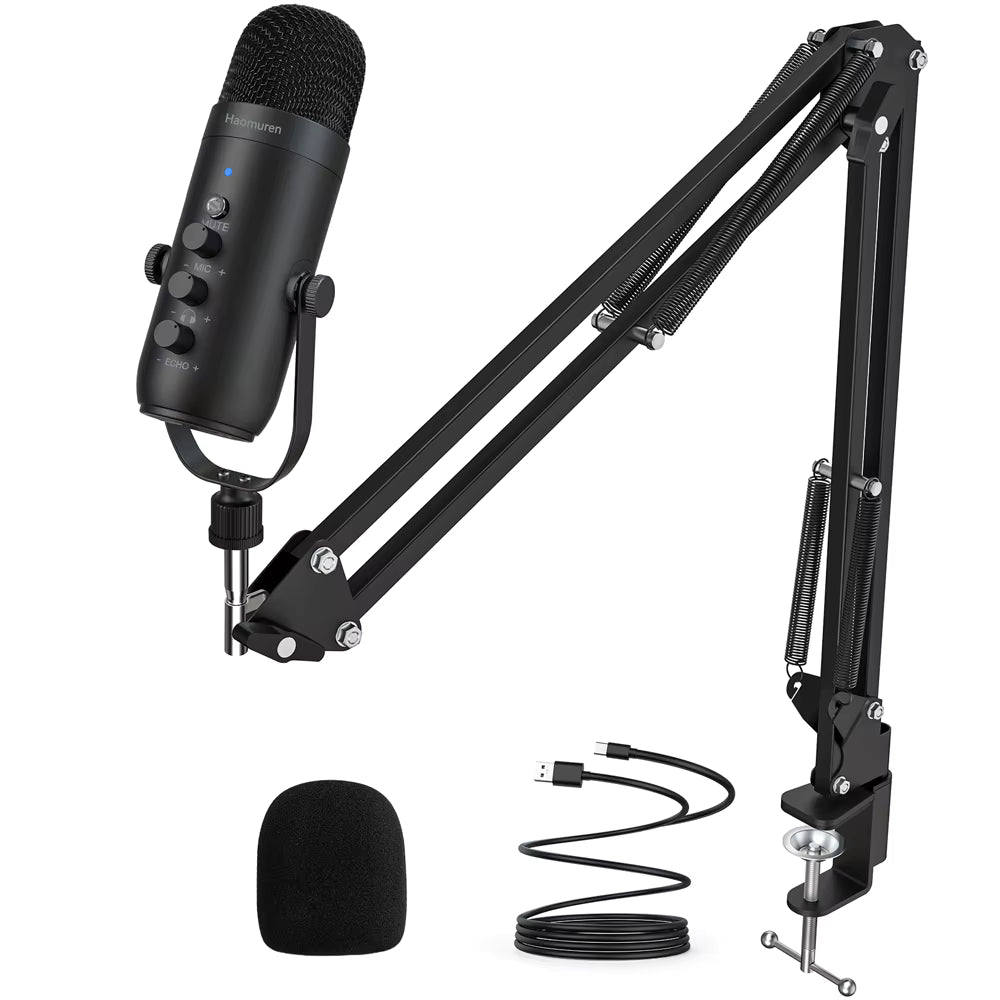 Professional Microphone with Boom Arm - Black