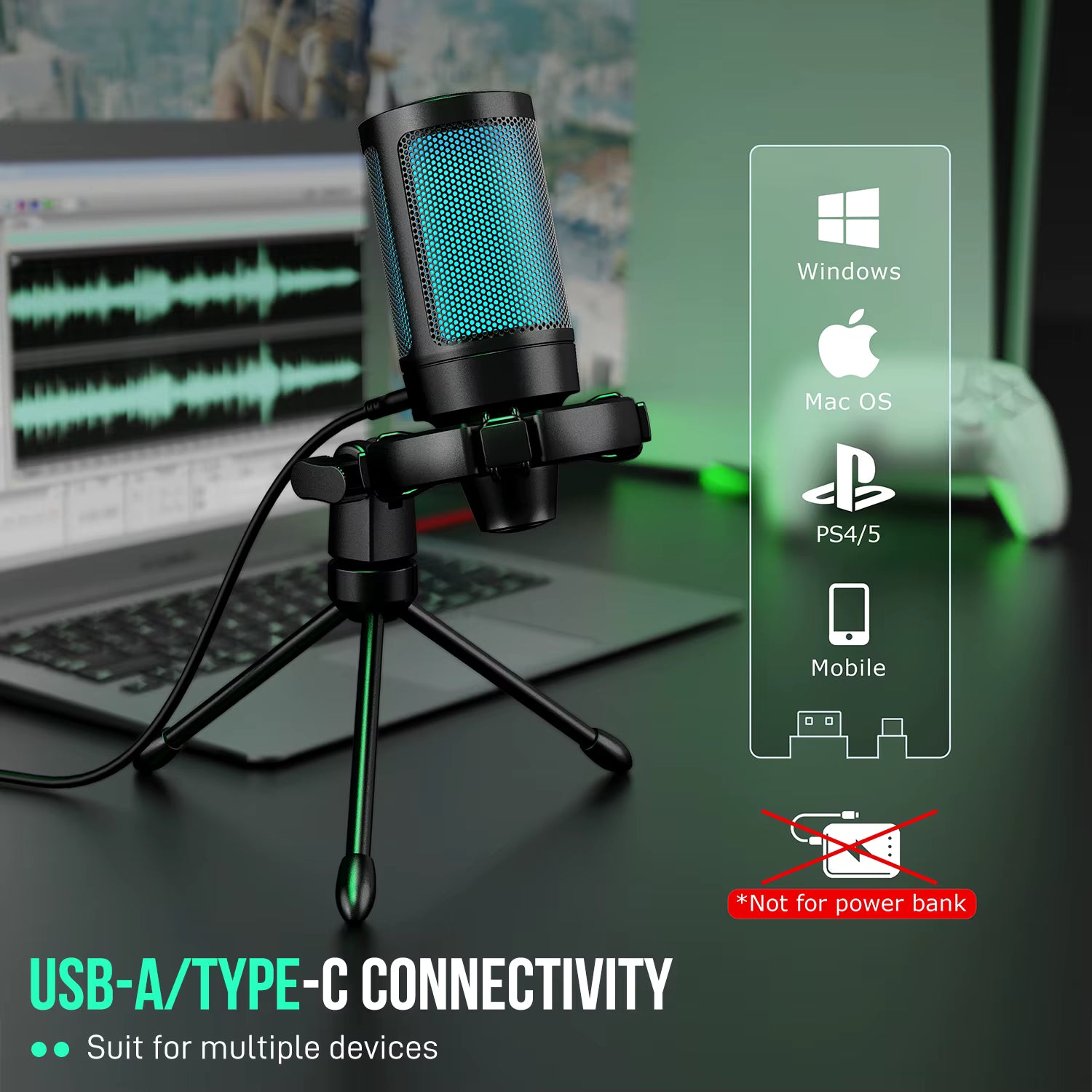 LED Gaming Microphone with Stand